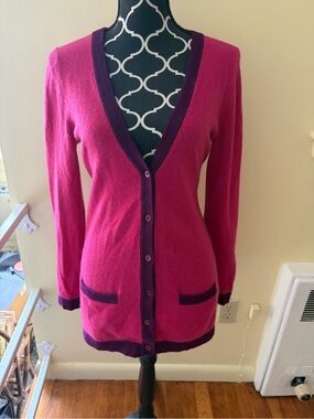 Women’s Fuchsia and Plum V-Neck Button Cardigan Cashmere sweater